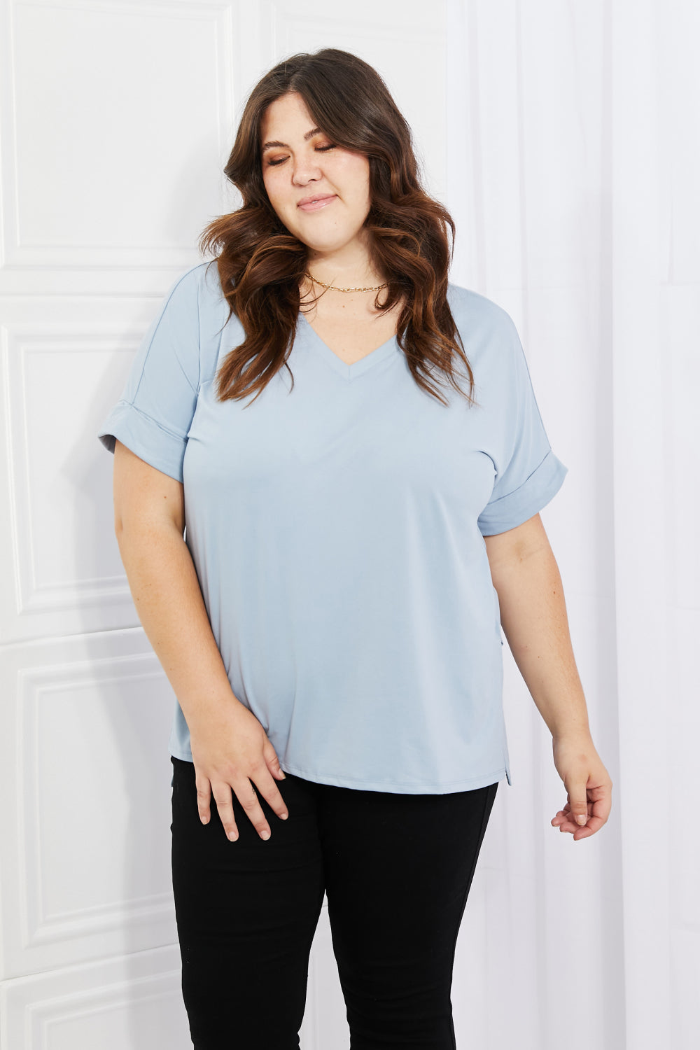 Zenana Simply Comfy Full Size V-Neck Loose Fit Shirt in Blue – The Almond  Emporium