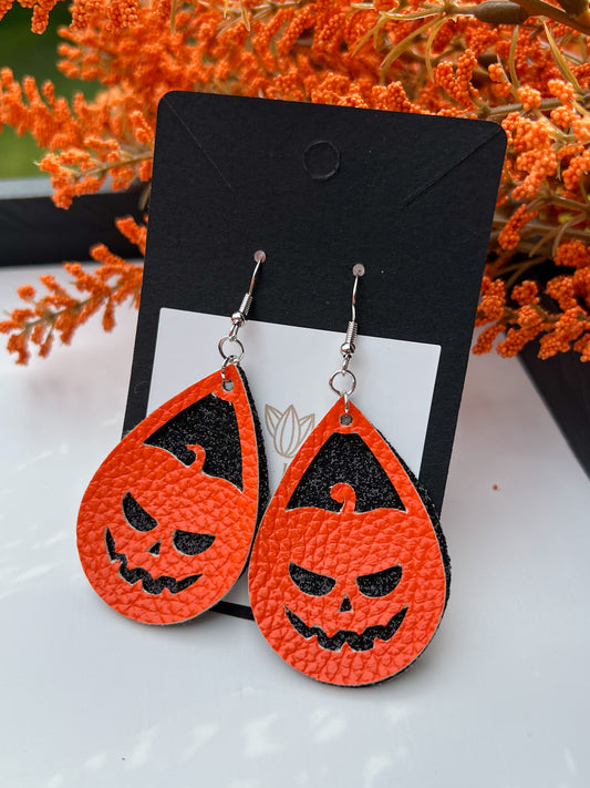 Faux Leather Jack-O-Lantern Earrings