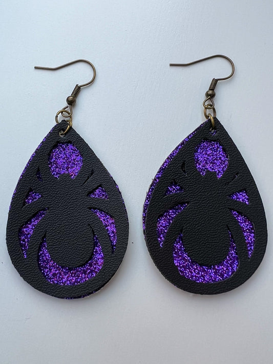 Faux Leather Spider Earrings