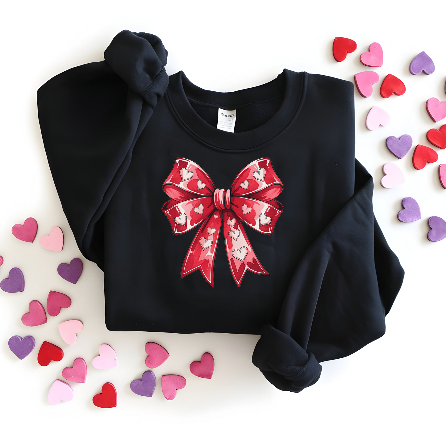 Valentine Red Heart Bow Crew