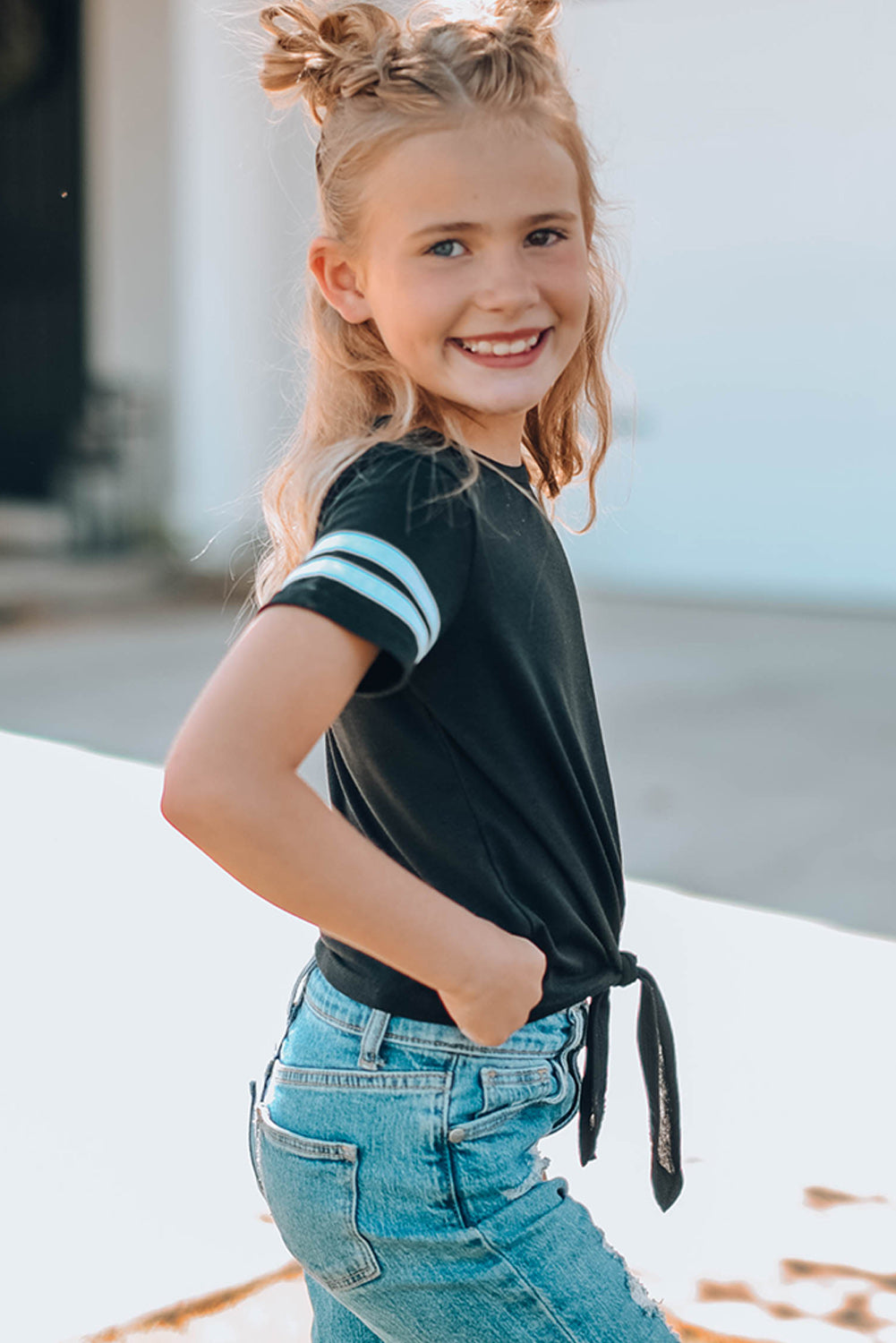 Striped Tie Front T-Shirt