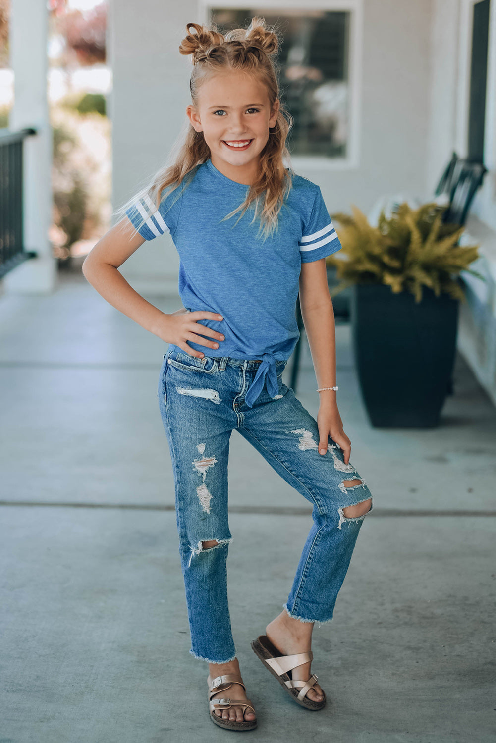 Striped Tie Front T-Shirt