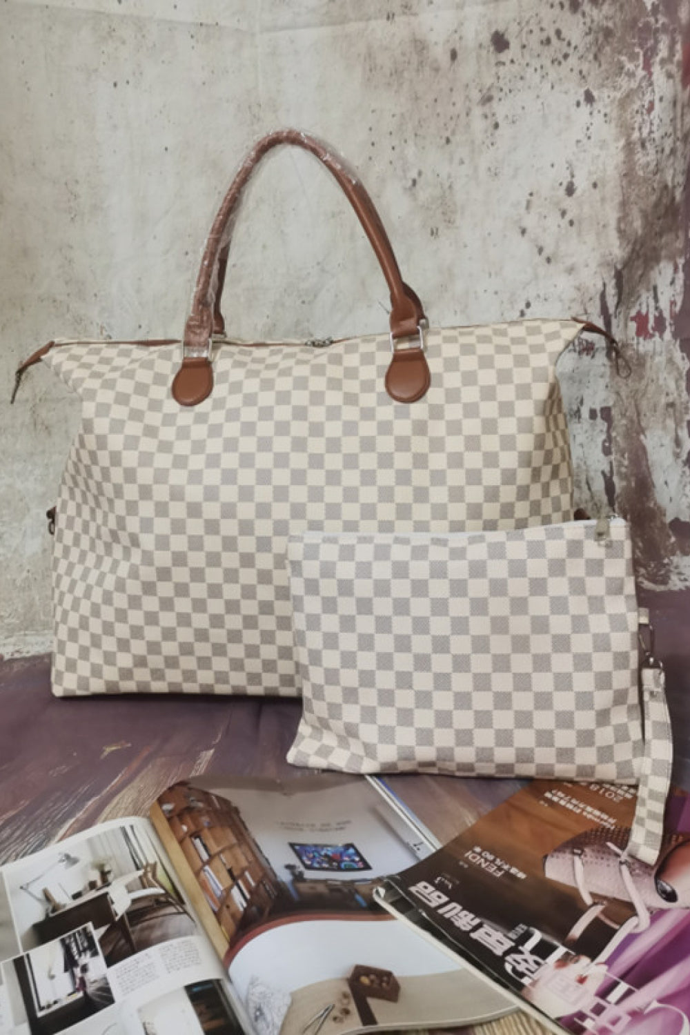 Checkered Two-Piece Bag Set