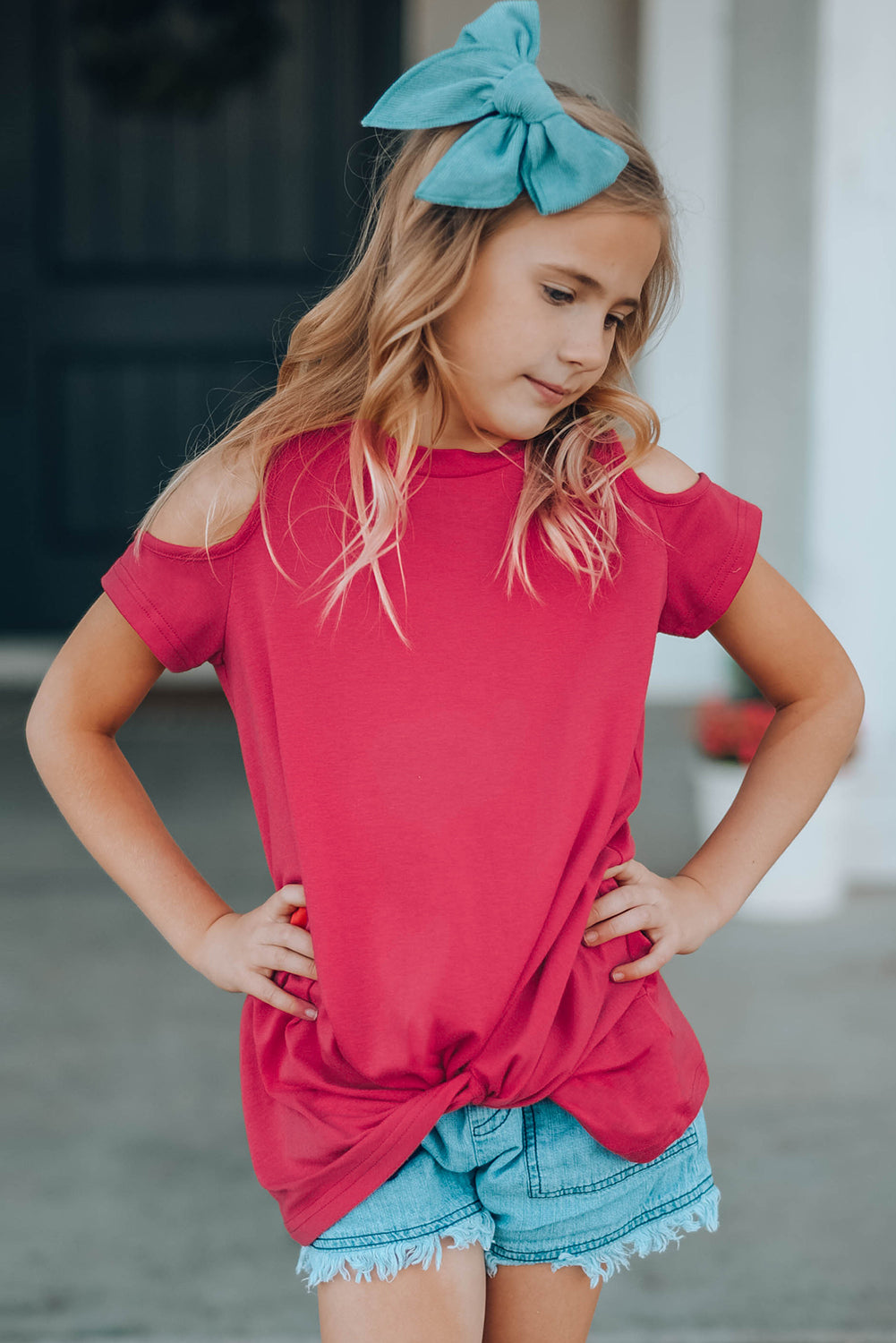 Cold-Shoulder Twist Front T-Shirt