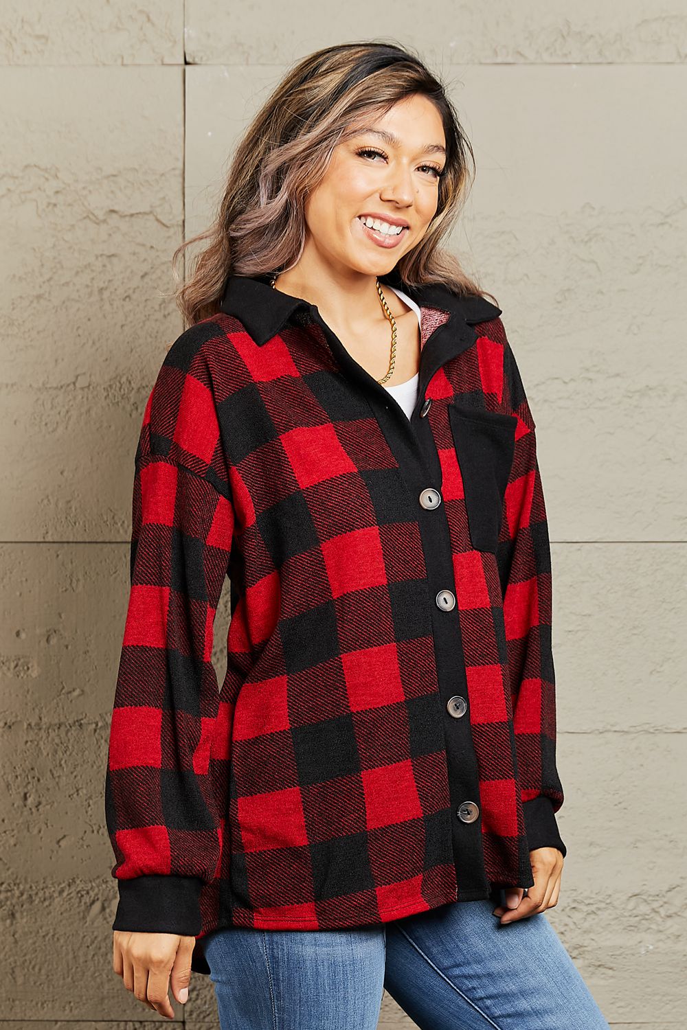 Heimish Make It Last Full Size Contrast Plaid Shacket