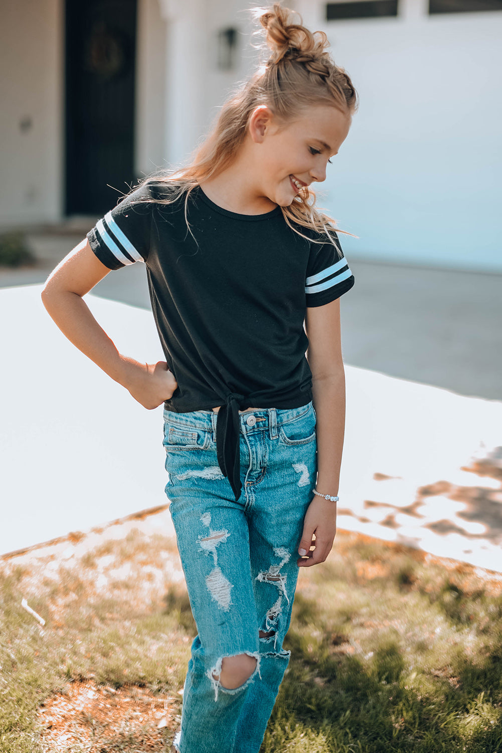 Striped Tie Front T-Shirt