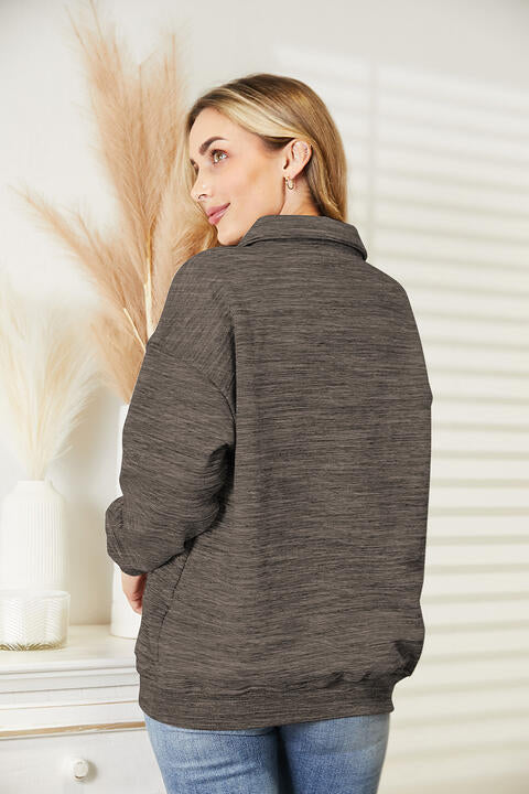 Ninexis Full Size Quarter-Button Collared Sweatshirt