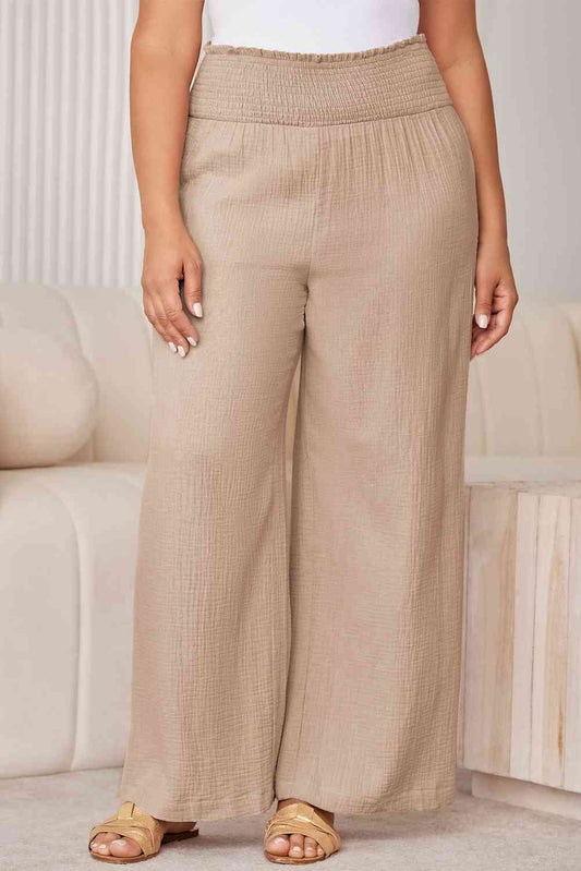 Plus Size Smocked Waist Wide Leg Pants