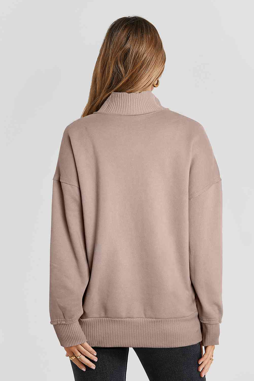 Half Snap Drop Shoulder Long Sleeve Sweatshirt