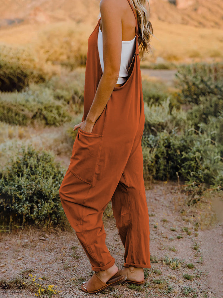 Full Size Sleeveless V-Neck Pocketed Jumpsuit