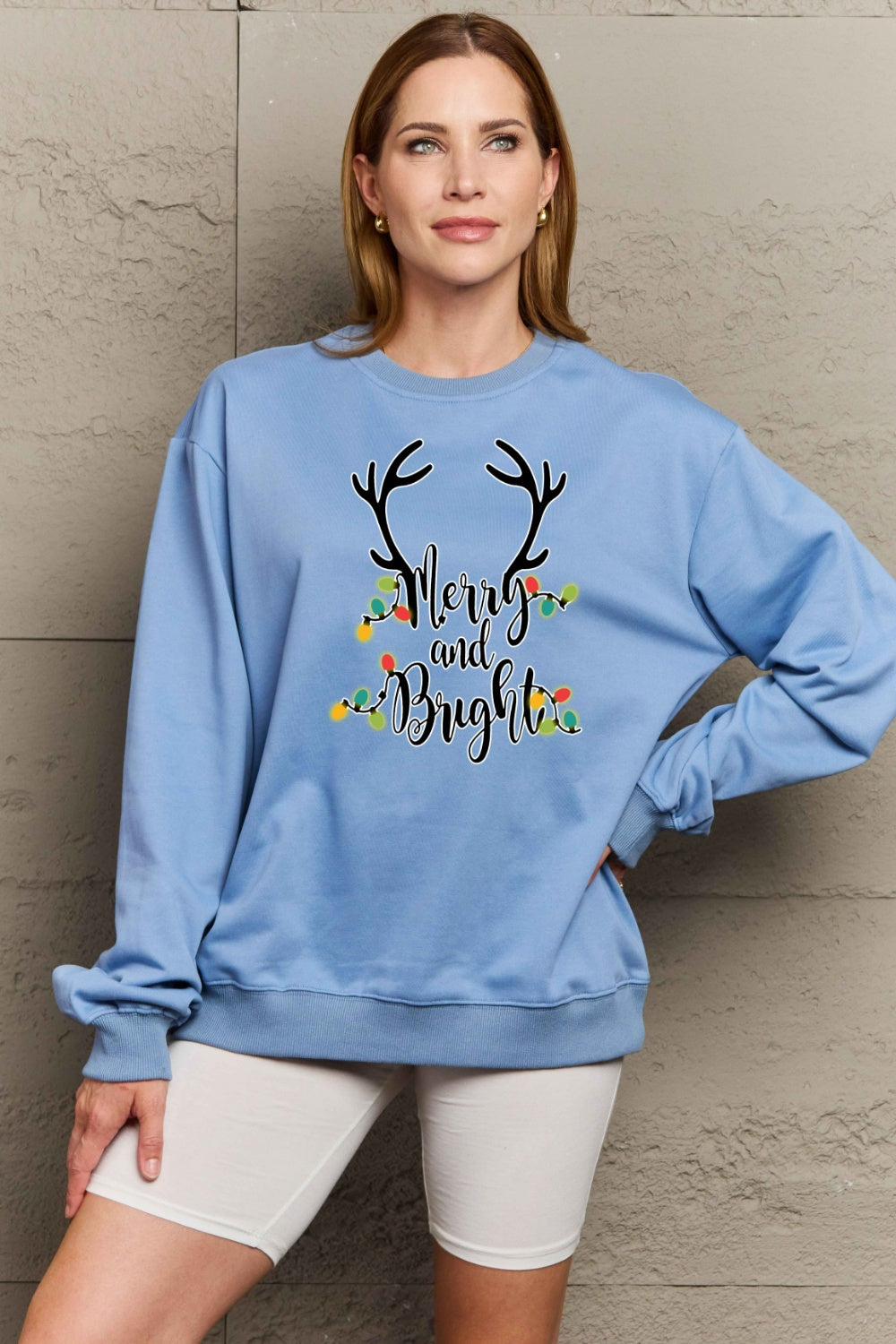 Simply Love Full Size MERRY AND BRIGHT Graphic Sweatshirt