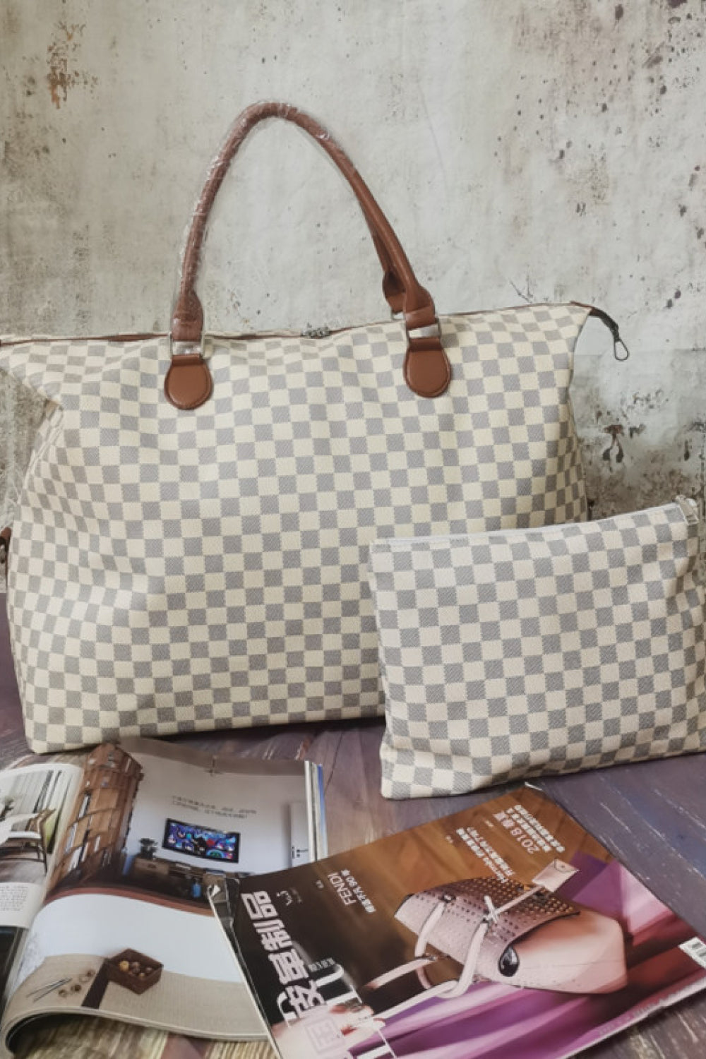 Checkered Two-Piece Bag Set