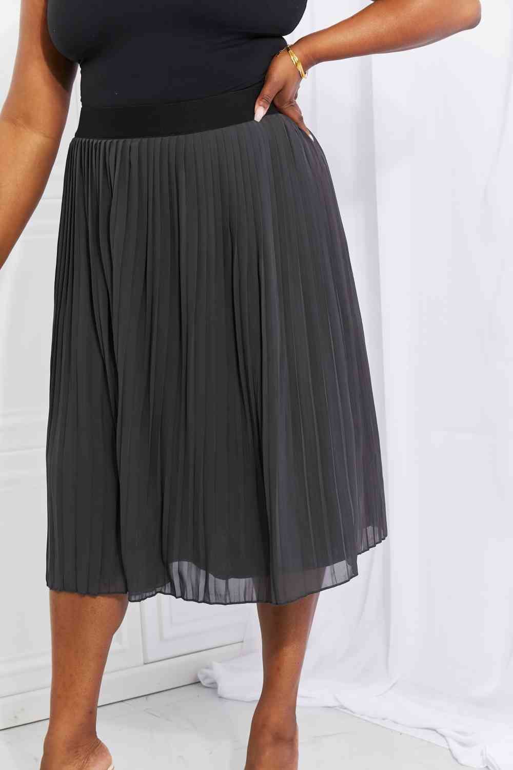 Zenana Full Size Romantic At Heart Pleated Chiffon Midi Skirt